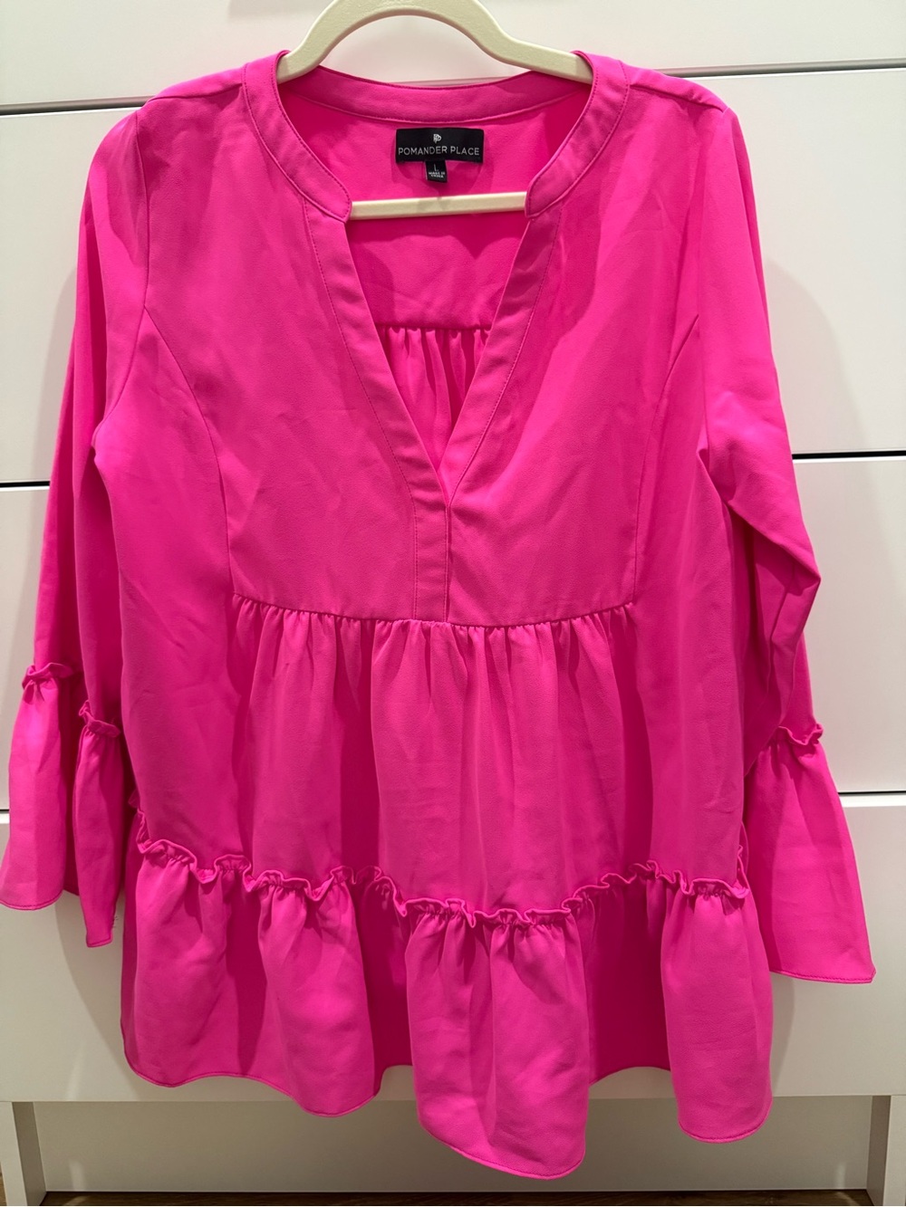 Pomander Place Bright Hot Pink V-Neck Tiered Ruffle Tunic